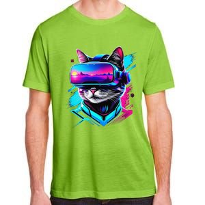 Funny Vr Gamer Cat In Vr Headset Virtual Reality Gaming Adult ChromaSoft Performance T-Shirt