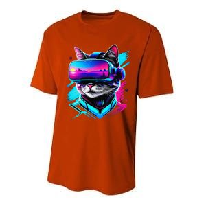 Funny Vr Gamer Cat In Vr Headset Virtual Reality Gaming Performance Sprint T-Shirt