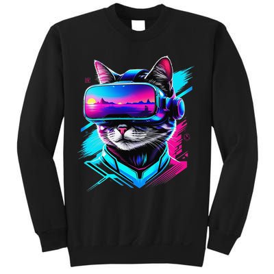 Funny Vr Gamer Cat In Vr Headset Virtual Reality Gaming Sweatshirt