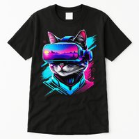 Funny Vr Gamer Cat In Vr Headset Virtual Reality Gaming Tall T-Shirt