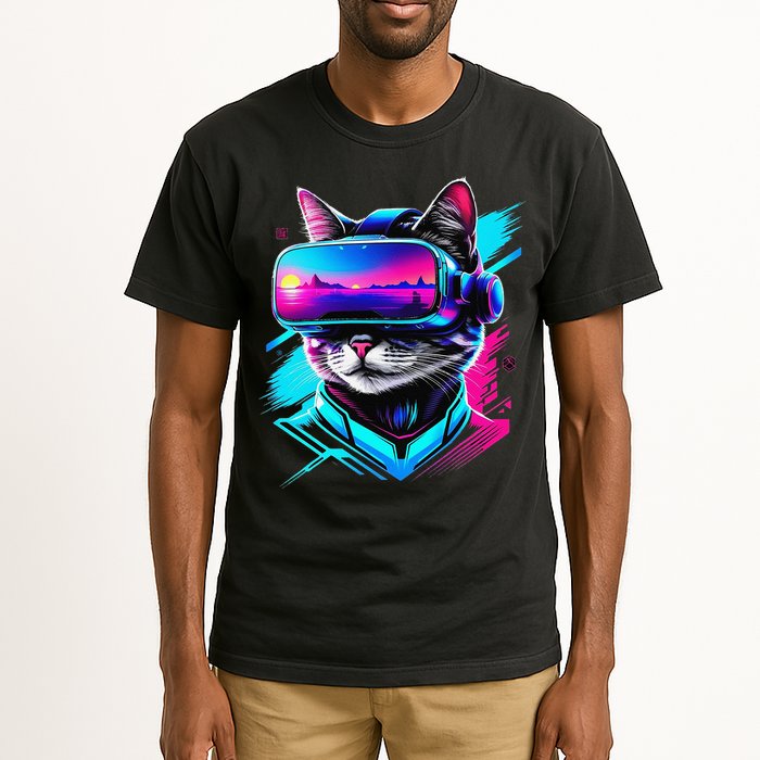Funny Vr Gamer Cat In Vr Headset Virtual Reality Gaming Tall T-Shirt
