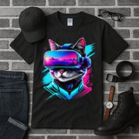Funny Vr Gamer Cat In Vr Headset Virtual Reality Gaming Tall T-Shirt