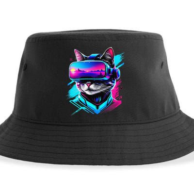 Funny Vr Gamer Cat In Vr Headset Virtual Reality Gaming Sustainable Bucket Hat