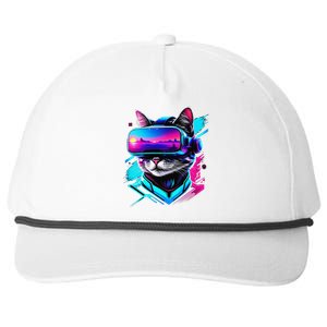 Funny Vr Gamer Cat In Vr Headset Virtual Reality Gaming Snapback Five-Panel Rope Hat