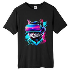 Funny Vr Gamer Cat In Vr Headset Virtual Reality Gaming Tall Fusion ChromaSoft Performance T-Shirt