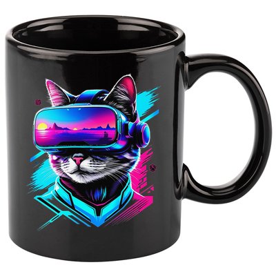 Funny Vr Gamer Cat In Vr Headset Virtual Reality Gaming 11oz C Handle Ceramic Mug