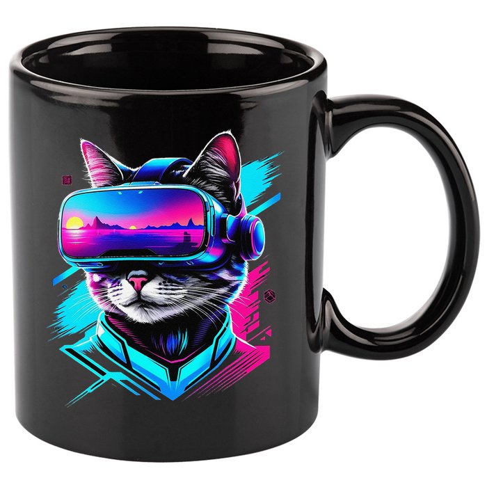 Funny Vr Gamer Cat In Vr Headset Virtual Reality Gaming 11oz C Handle Ceramic Mug