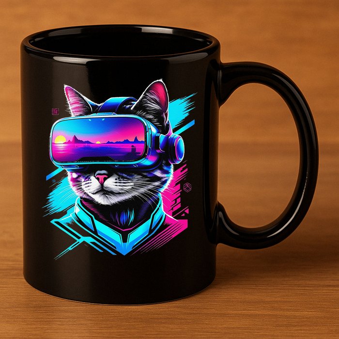Funny Vr Gamer Cat In Vr Headset Virtual Reality Gaming 11oz C Handle Ceramic Mug