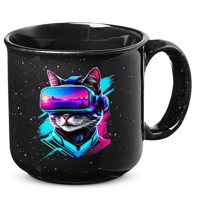 Funny Vr Gamer Cat In Vr Headset Virtual Reality Gaming 15oz Campfire Ceramic Mug