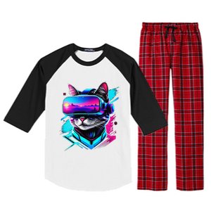 Funny Vr Gamer Cat In Vr Headset Virtual Reality Gaming Raglan Sleeve Pajama Set