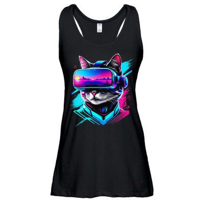 Funny Vr Gamer Cat In Vr Headset Virtual Reality Gaming Ladies Essential Flowy Tank