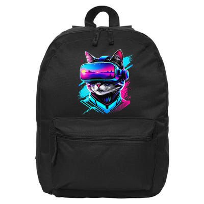 Funny Vr Gamer Cat In Vr Headset Virtual Reality Gaming 16 in Basic Backpack