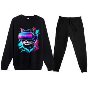 Funny Vr Gamer Cat In Vr Headset Virtual Reality Gaming Premium Crewneck Sweatsuit Set