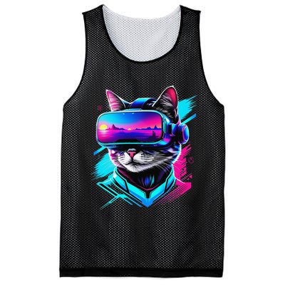 Funny Vr Gamer Cat In Vr Headset Virtual Reality Gaming Mesh Reversible Basketball Jersey Tank