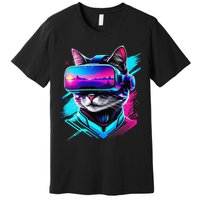 Funny Vr Gamer Cat In Vr Headset Virtual Reality Gaming Premium T-Shirt
