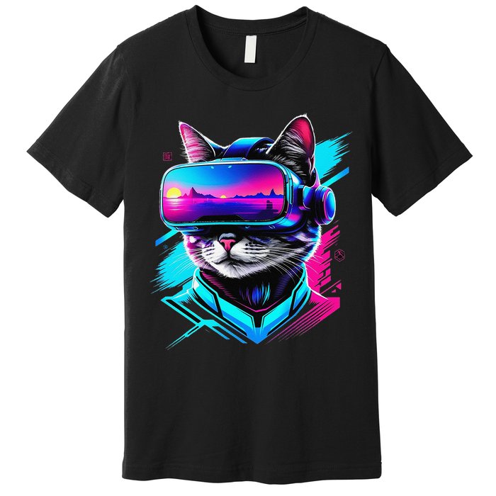 Funny Vr Gamer Cat In Vr Headset Virtual Reality Gaming Premium T-Shirt
