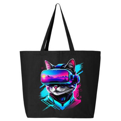 Funny Vr Gamer Cat In Vr Headset Virtual Reality Gaming 25L Jumbo Tote