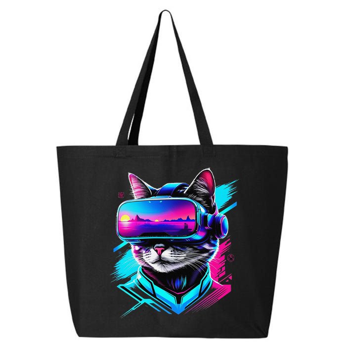 Funny Vr Gamer Cat In Vr Headset Virtual Reality Gaming 25L Jumbo Tote