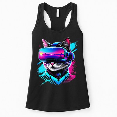 Funny Vr Gamer Cat In Vr Headset Virtual Reality Gaming Womens Tank Top