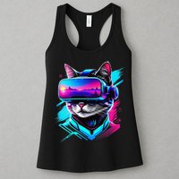 Funny Vr Gamer Cat In Vr Headset Virtual Reality Gaming Womens Tank Top