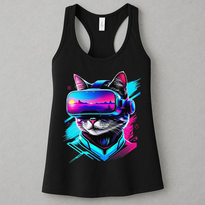 Funny Vr Gamer Cat In Vr Headset Virtual Reality Gaming Womens Tank Top