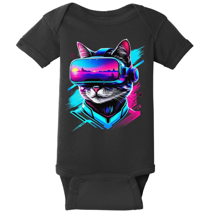 Funny Vr Gamer Cat In Vr Headset Virtual Reality Gaming Baby Bodysuit