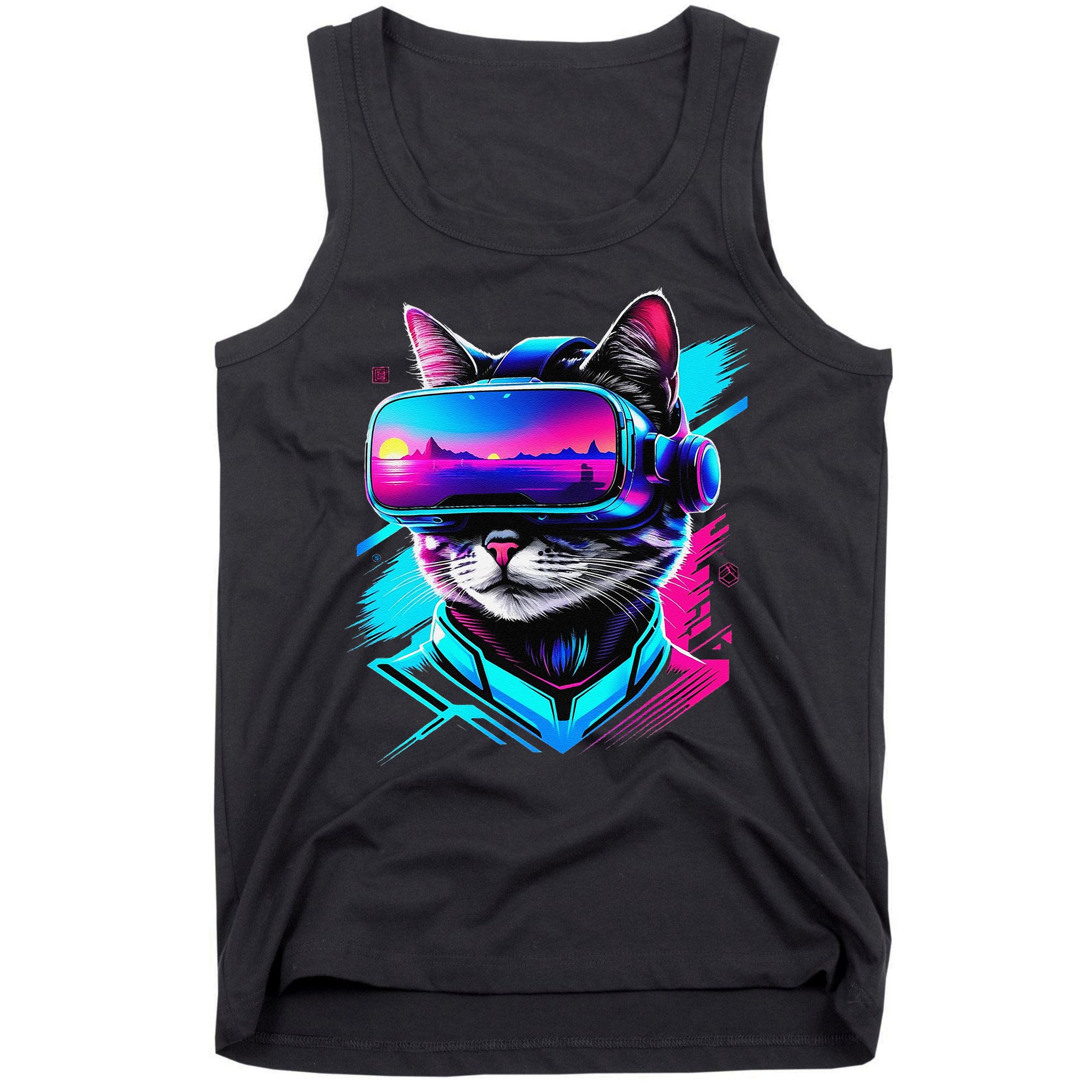 Funny Vr Gamer Cat In Vr Headset Virtual Reality Gaming Tank Top