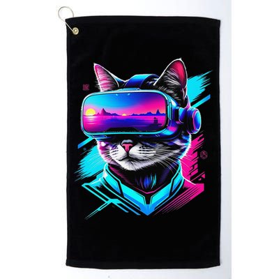 Funny Vr Gamer Cat In Vr Headset Virtual Reality Gaming Golf Towel