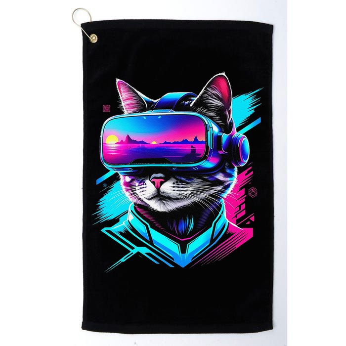 Funny Vr Gamer Cat In Vr Headset Virtual Reality Gaming Golf Towel