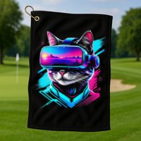 Funny Vr Gamer Cat In Vr Headset Virtual Reality Gaming Golf Towel