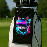 Funny Vr Gamer Cat In Vr Headset Virtual Reality Gaming Golf Towel