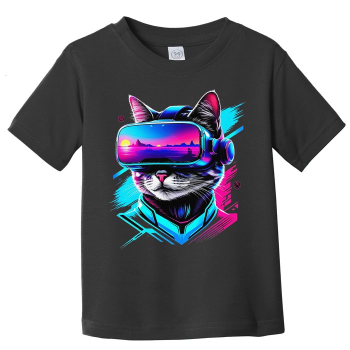 Funny Vr Gamer Cat In Vr Headset Virtual Reality Gaming Toddler T-Shirt