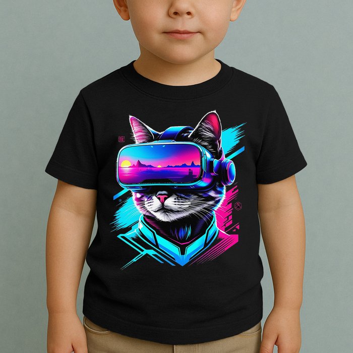 Funny Vr Gamer Cat In Vr Headset Virtual Reality Gaming Toddler T-Shirt