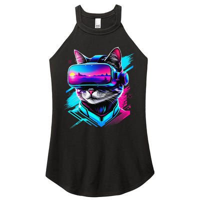 Funny Vr Gamer Cat In Vr Headset Virtual Reality Gaming Women's Perfect Tri Rocker Tank