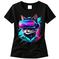 Funny Vr Gamer Cat In Vr Headset Virtual Reality Gaming Womens T-Shirt
