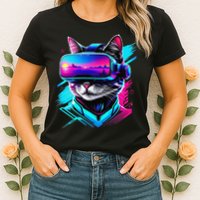 Funny Vr Gamer Cat In Vr Headset Virtual Reality Gaming Womens T-Shirt