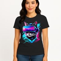 Funny Vr Gamer Cat In Vr Headset Virtual Reality Gaming Womens T-Shirt