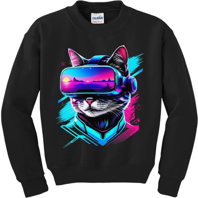 Funny Vr Gamer Cat In Vr Headset Virtual Reality Gaming Kids Sweatshirt