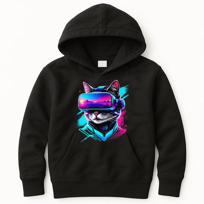 Funny Vr Gamer Cat In Vr Headset Virtual Reality Gaming Kids Hoodie