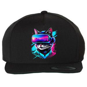 Funny Vr Gamer Cat In Vr Headset Virtual Reality Gaming Wool Snapback Cap