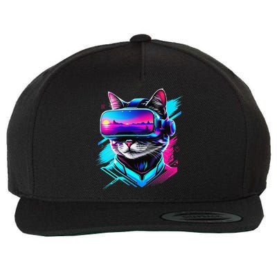 Funny Vr Gamer Cat In Vr Headset Virtual Reality Gaming Wool Snapback Cap