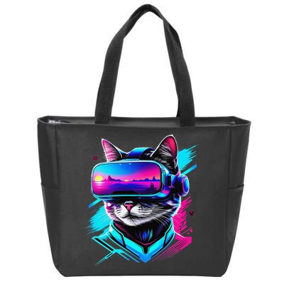 Funny Vr Gamer Cat In Vr Headset Virtual Reality Gaming Zip Tote Bag