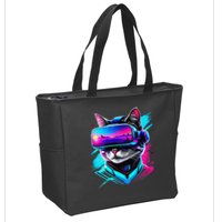 Funny Vr Gamer Cat In Vr Headset Virtual Reality Gaming Zip Tote Bag