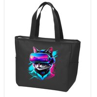 Funny Vr Gamer Cat In Vr Headset Virtual Reality Gaming Zip Tote Bag