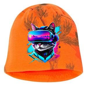 Funny Vr Gamer Cat In Vr Headset Virtual Reality Gaming Kati - Camo Knit Beanie