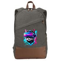 Funny Vr Gamer Cat In Vr Headset Virtual Reality Gaming Cotton Canvas Backpack