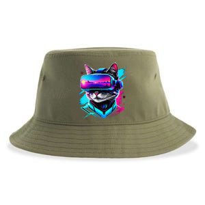 Funny Vr Gamer Cat In Vr Headset Virtual Reality Gaming Sustainable Bucket Hat