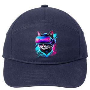 Funny Vr Gamer Cat In Vr Headset Virtual Reality Gaming 7-Panel Snapback Hat