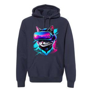 Funny Vr Gamer Cat In Vr Headset Virtual Reality Gaming Premium Hoodie