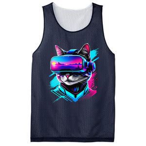 Funny Vr Gamer Cat In Vr Headset Virtual Reality Gaming Mesh Reversible Basketball Jersey Tank